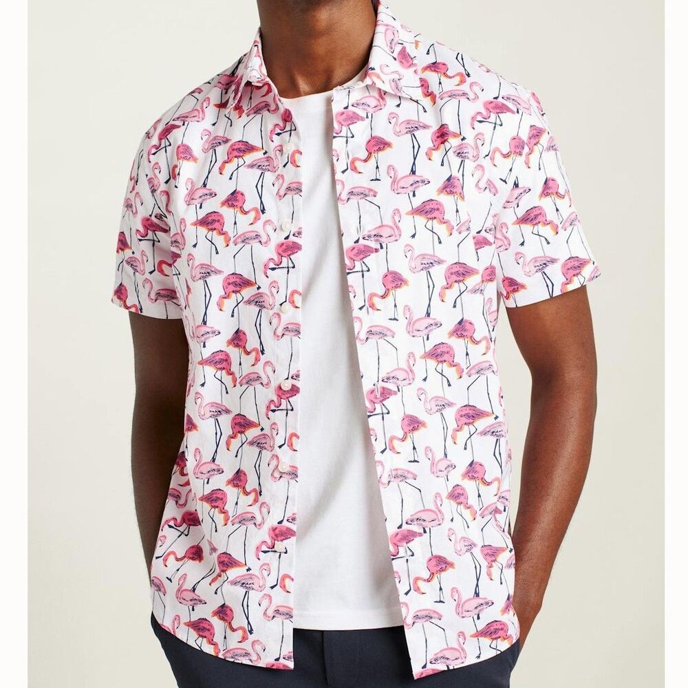 Bonobos Riviera Short Sleeve Flamingo Print Men's Shirt Slim Fit Short XS 288374